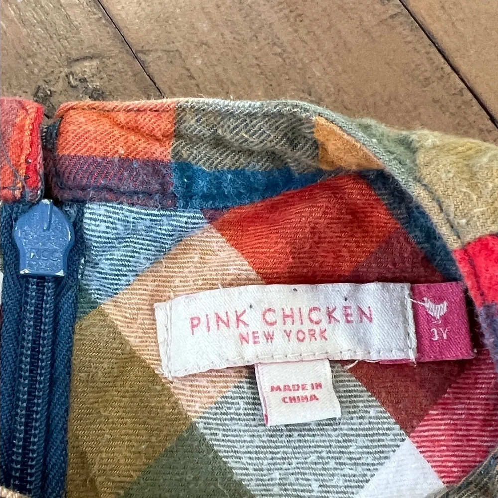 Pink Chicken autumn Plaid Dress 3T flannel cozy